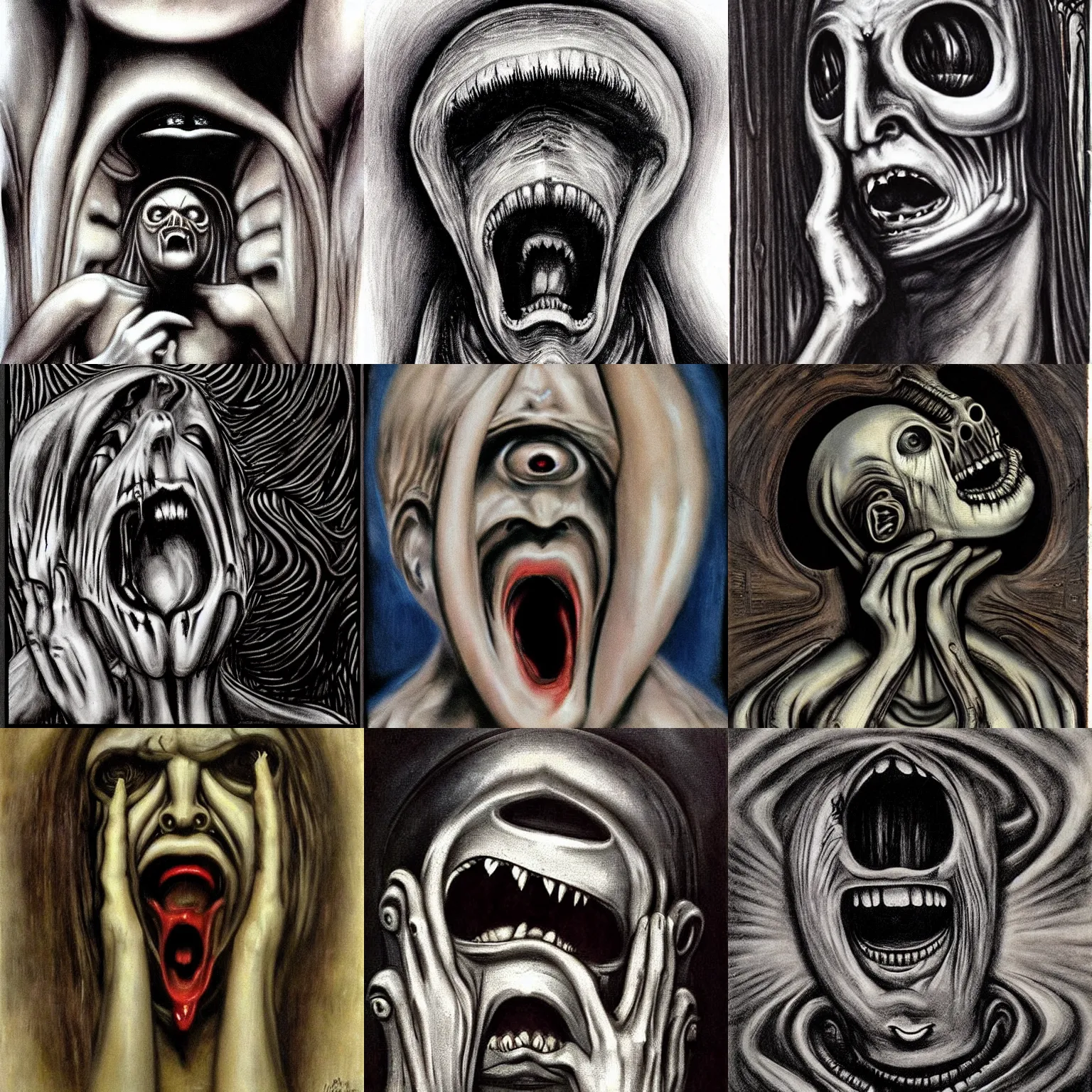Prompt: thescream by h. r. giger!!!