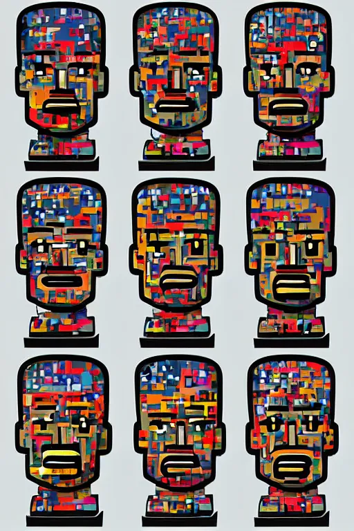 Image similar to vector sprite moai statue popart slap face caricature comic book illustration cartoon graffity street digital