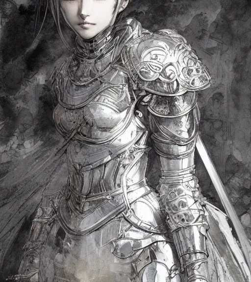 Image similar to portrait of anime woman in armor, pen and ink, intricate line drawings, by craig mullins, ruan jia, kentaro miura, greg rutkowski, loundraw