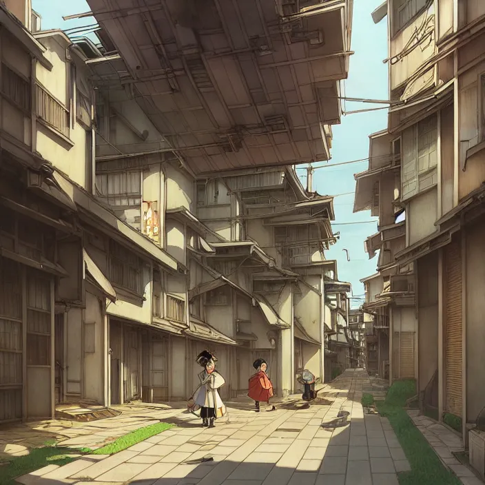 Prompt: empty tokyo neighborhood, spring, in the style of studio ghibli, j. c. leyendecker, greg rutkowski, artem