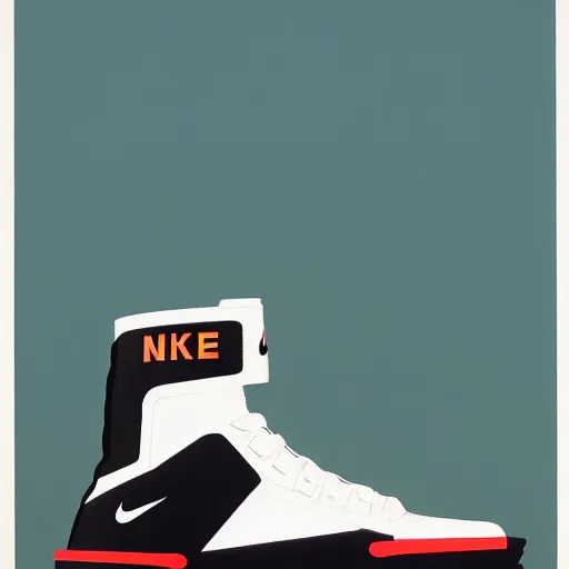 Image similar to retro futuristic Nike Space Hippie x Off-white sneakers by syd mead, matte painting, geometric shapes