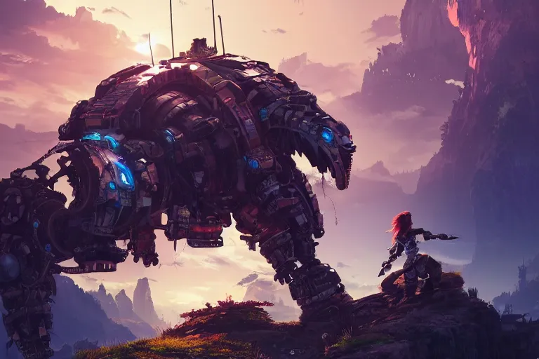 Image similar to bristleback machine mecanical creature robot of horizon forbidden west horizon zero dawn radiating a glowing aura global illumination ray tracing hdr fanart arstation by ian pesty and alena aenami artworks in 4 k