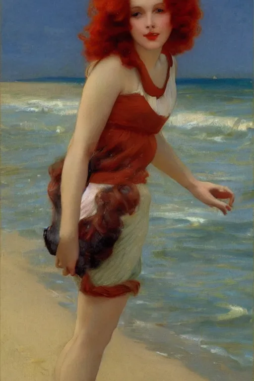 Image similar to a red haired girl beach vittorio matteo corcos