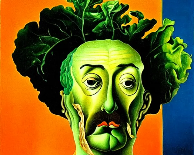 Image similar to a salvador dali painting of a head of lettuce