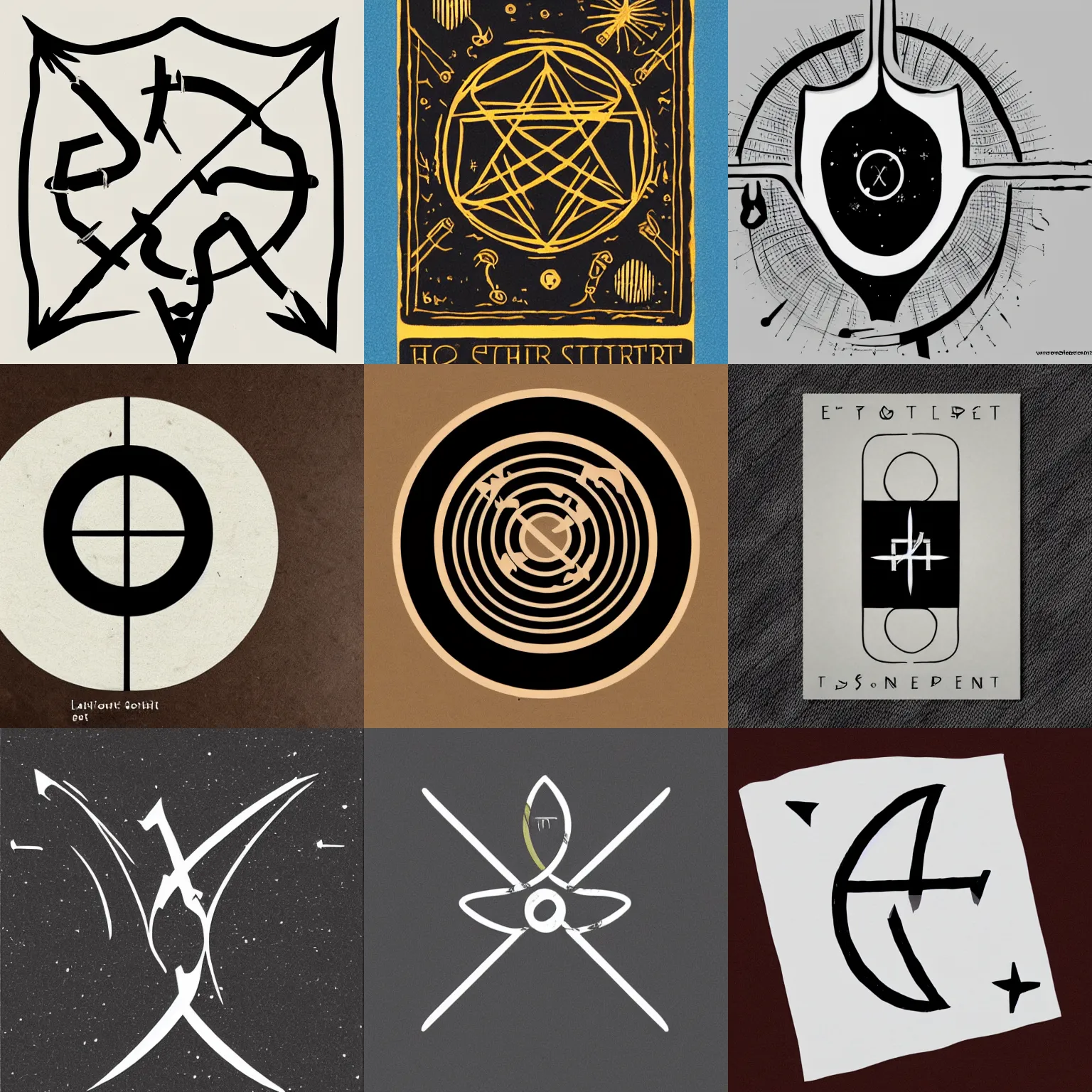 Prompt: a minimalist sigil to protect explorers of latent space, Tarot, graphic design