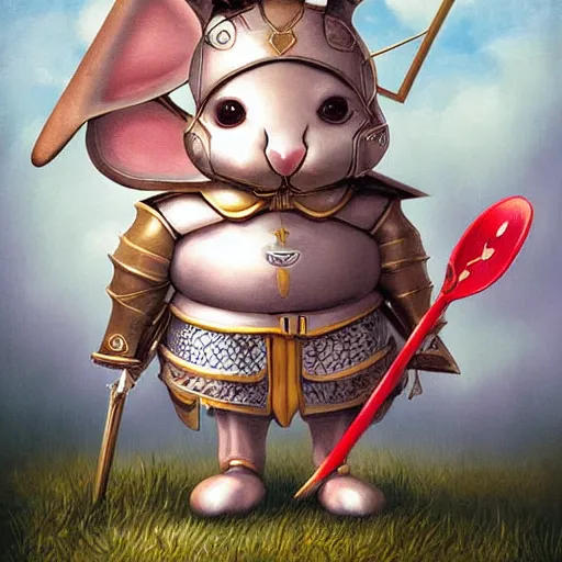 Prompt: a cute rabbit knight, digital painting byRoss Tran and Mark Ryden, cute and lovely, high detail, nursery poster