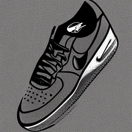 Prompt: technical line illustration of a nike airforce one