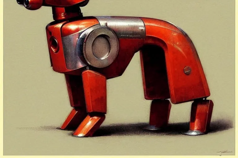 Image similar to discover ( ( ( ( ( 1 9 5 0 s retro future robot android dog. muted colors. ) ) ) ) ) by jean baptiste monge!!!!!!!!!!!!!!!!!!!!!!!!! chrome red