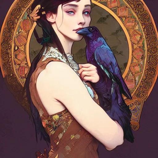 Image similar to beautiful victorian raven digital painting, art by artgerm and greg rutkowski, alphonse mucha, cgsociety