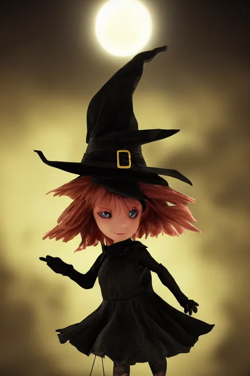 Image similar to a tiny witch, flying on her tiny broom, magical dust, black cat, dramatic lighting, cinematic, establishing shot, extremely high detail, foto realistic, cinematic lighting, post processed, concept art, high details, cinematic, 8k resolution, beautiful detailed, photorealistic, digital painting, artstation, concept art, smooth, sharp focus, artstation trending, octane render, unreal engine