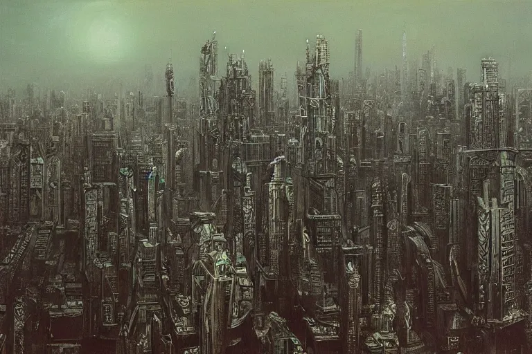 Prompt: Bangkok cityscape by HR Giger and Zdzislaw Beksinski, gothic, galactic, oil on canvas, artstation, dramatic scenery, masterpiece, aesthetic