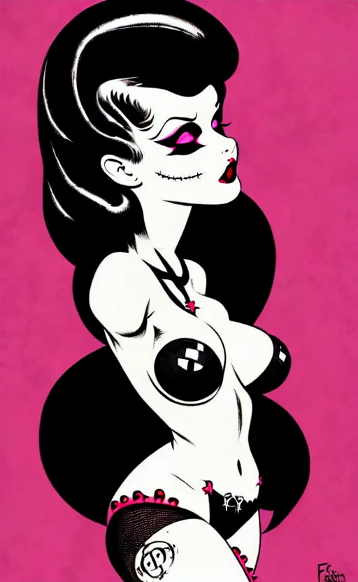 Prompt: looking up at goth girl, burlesque psychobilly, rockabilly, punk, white background, vector art, illustration by frank frazetta