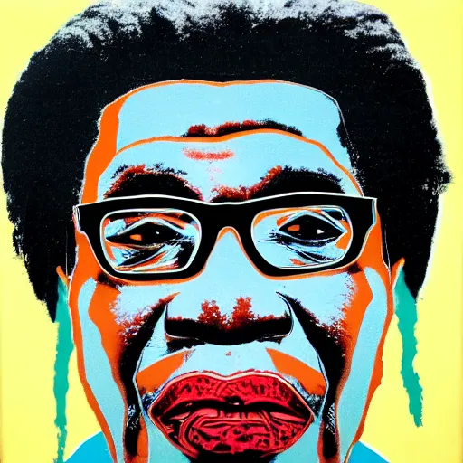 Image similar to a portrait of Robert Mugabe by Andy Warhol