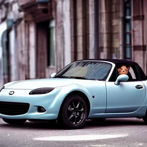 Prompt: a photo of a mazda miata in cyberpunk city, detailed photo