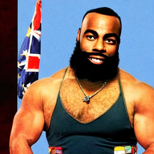 Prompt: a photograph of joe rogan as mr. t