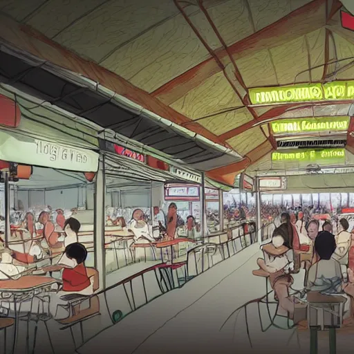 Image similar to Concept art for a hawker centre