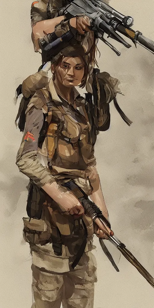 Image similar to a female peshmerga, by Rafael Albuquerque, trending on Artstation