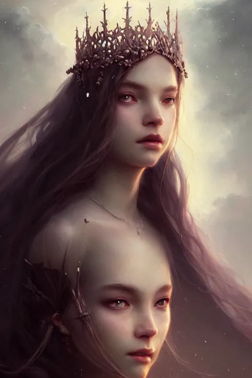 Image similar to a very sad beautiful princess, fine art, awesome fantasy book cover on Pinterest, award winning, dark fantasy landscape, fantasy magic, intricate, elegant, sharp focus, cinematic lighting, highly detailed, digital painting, concept art, art by WLOP and Artgerm and Greg Rutkowski, masterpiece, trending on artstation, 8K