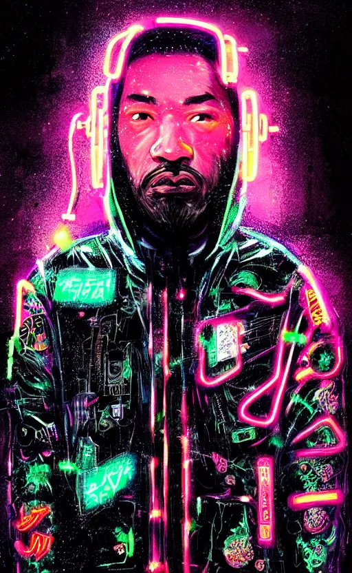 Image similar to detailed Method Man portrait Neon Operator, cyberpunk futuristic neon, reflective puffy coat, decorated with traditional Japanese ornaments by Ismail inceoglu dragan bibin hans thoma !dream detailed portrait Neon Operator Girl, cyberpunk futuristic neon, reflective puffy coat, decorated with traditional Japanese ornaments by Ismail inceoglu dragan bibin hans thoma greg rutkowski Alexandros Pyromallis Nekro Rene Maritte Illustrated, Perfect face, fine details, realistic shaded, fine-face, pretty face