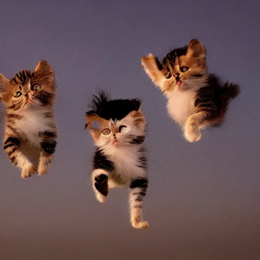 Image similar to photo of flying kittens, award - winning photograph, national geographic, perfect lighting