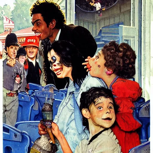 Prompt: ghost of michael jackson at an amusement park, painted by norman rockwell