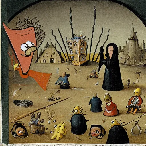 Image similar to SpongeBob and Patrick in the style of Hieronymus Bosch