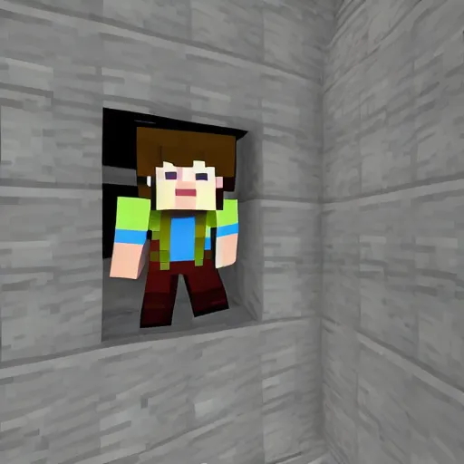 Image similar to Steve from Minecraft, Minecraft Steve is falling into the dark frightening abyss, dramatic