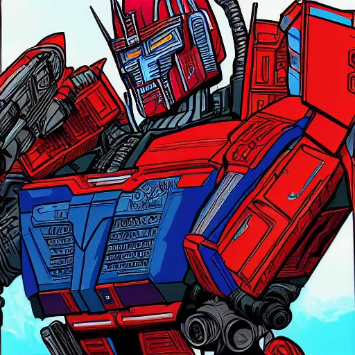 Image similar to painting of Optimus Prime by Laurie Greasley, hyperdetailed