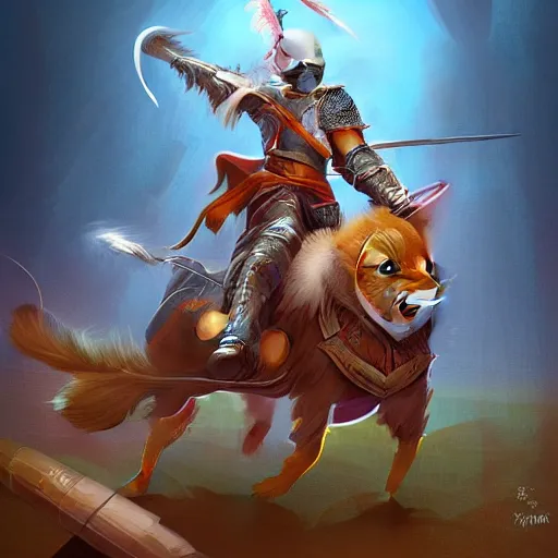 Prompt: hamster knight riding his trusty cat steed into battle, digital fantasy art, high resolution