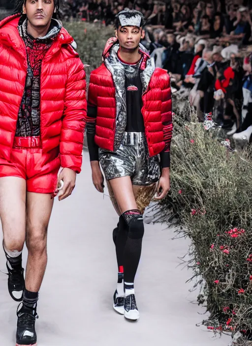 Image similar to hyperrealistic and heavy detailed moncler runway show of whole lotta red by playboi carti, leica sl 2 5 0 mm, vivid color, high quality, high textured, real life