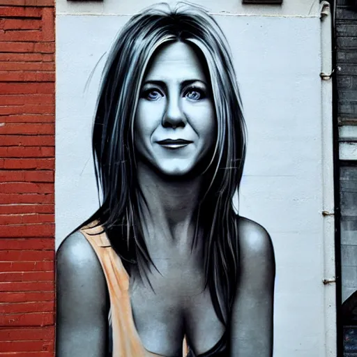 Image similar to Street-art portrait of Jennifer Aniston in style of Etam Cru