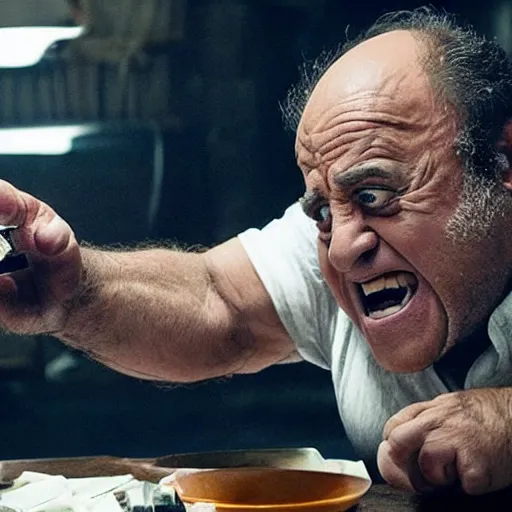 Image similar to danny devito as logan showing his adamantium claws in the movie logan