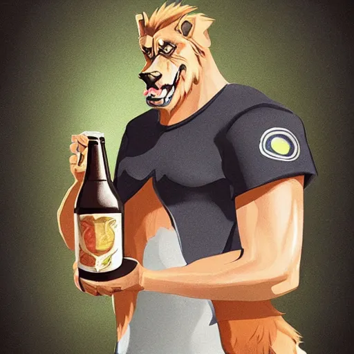 Image similar to a humanoid german shepherd beast - man in soccer style, holding a bottle of beer, artstation, concept art, smooth, sharp foccus ilustration, artstation