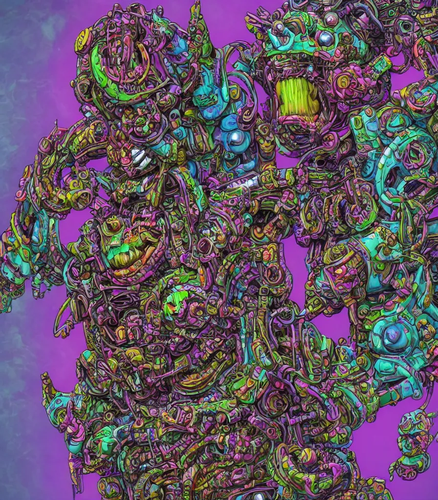 Image similar to hyper-maximalist lowbrow style overdetailed 3d sculpture of a monster by clogtwo and ben ridgway inspired by beastwreckstuff chris dyer and jimbo phillips. Cosmic horror infused retrofuturist style. Hyperdetailed high resolution. Render by binx.ly in discodiffusion. Dreamlike surreal polished render by machine.delusions. Sharp focus.