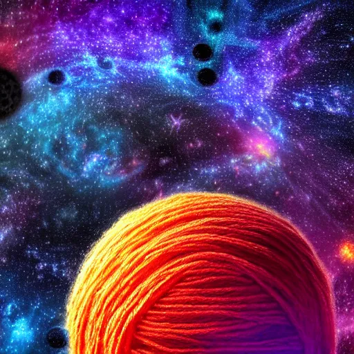 Image similar to colorful ball of yarn as a planet, galaxy background, photo, intricate, 8 k highly professionally detailed, hdr, cgsociety