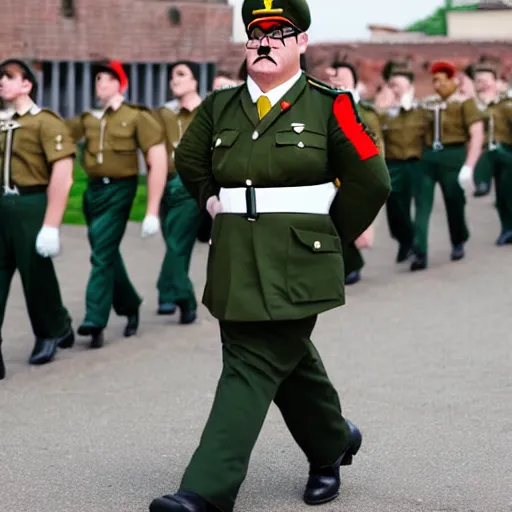 Image similar to mario as prison camp guard marching, wwii, officers uniform, cartoon style