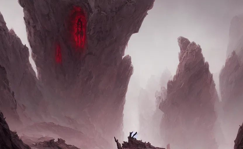 Prompt: the grim reaper, soft grey and red natural light, surrounded by dense rock formations, intricate, digital painting, artstation, concept art, smooth, sharp focus, illustration, art by greg rutkowski and luis rollo and uang guangjian and gil elvgren, symmetry!