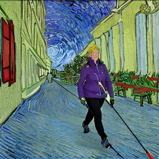 Image similar to julia robberts nordic walking by van gogh