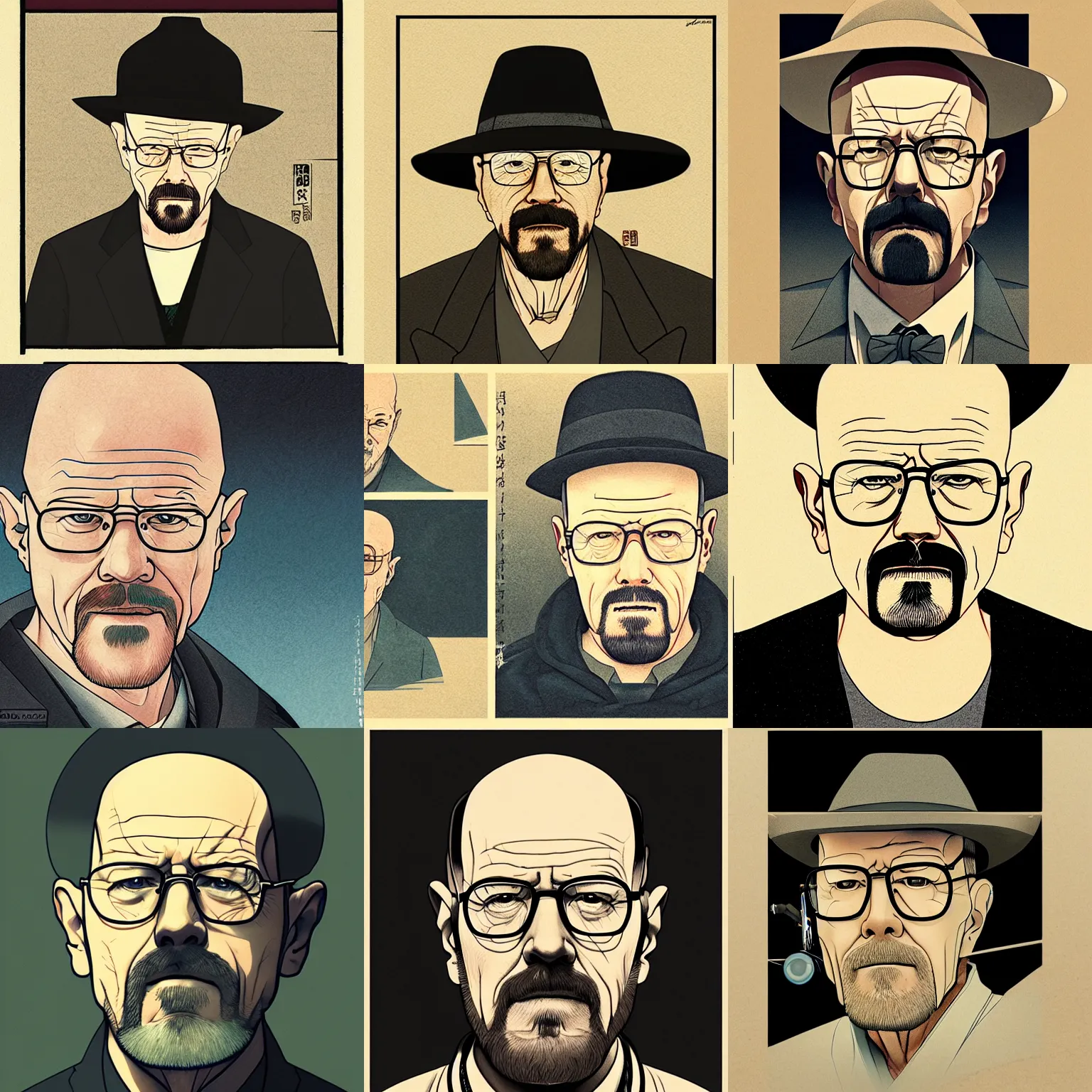 Prompt: a portrait of heisenberg. shin hanga and kawanabe kyosai and cory loftis and rossdraws and wlop - h 7 0 4