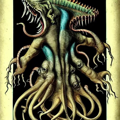 Image similar to bestiary of creatures from the depths of the unconscious psyche