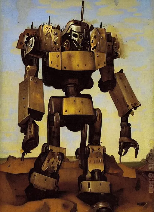 Prompt: mecha robot warrior by Johannes Vermeer