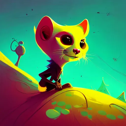 Prompt: curved perspective, extreme narrow, extreme fisheye, digital art of a female marten animal cartoon character by anton fadeev from nightmare before christmas