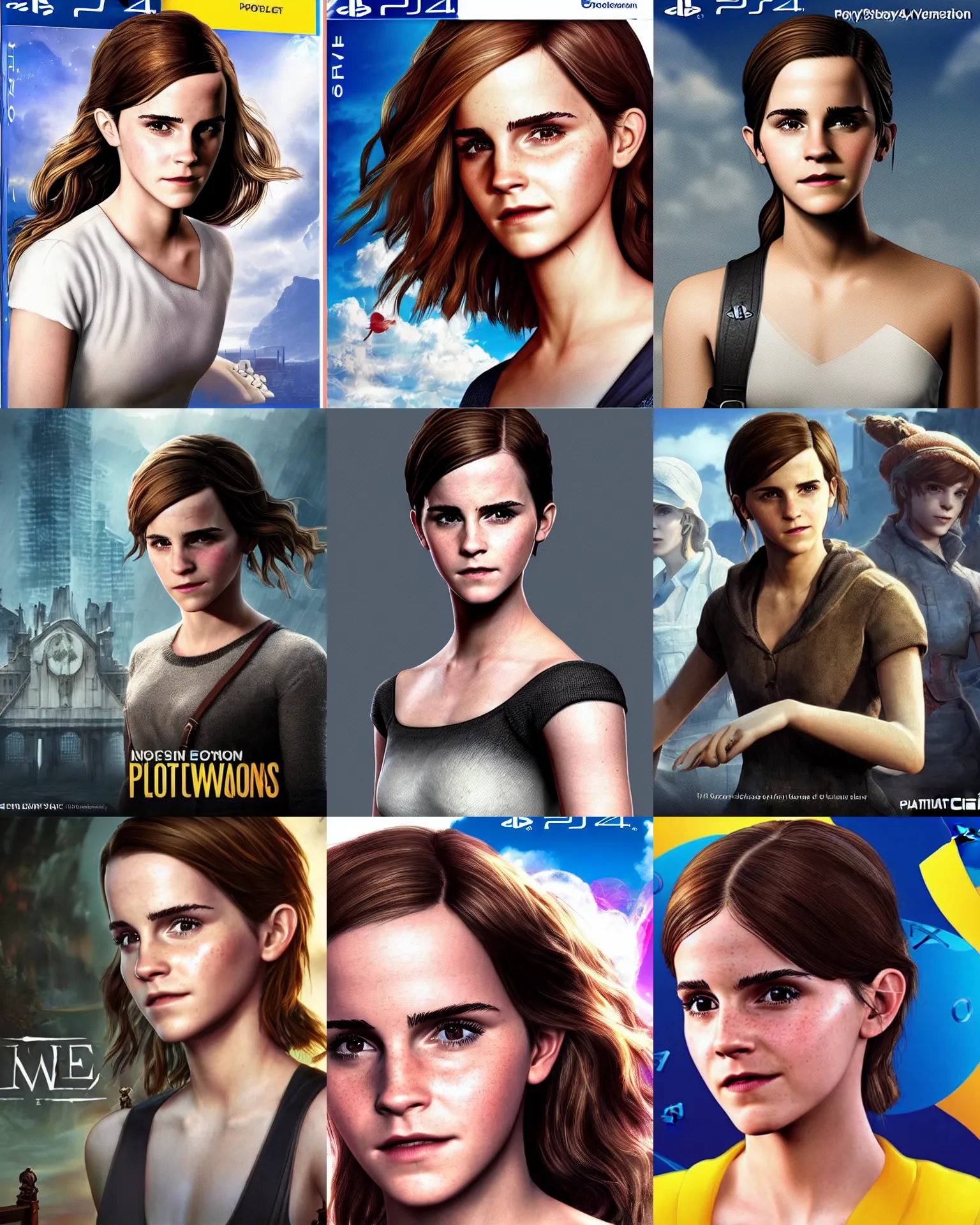 Prompt: box art for a playstation 4 game about emma watson, photorealistic
