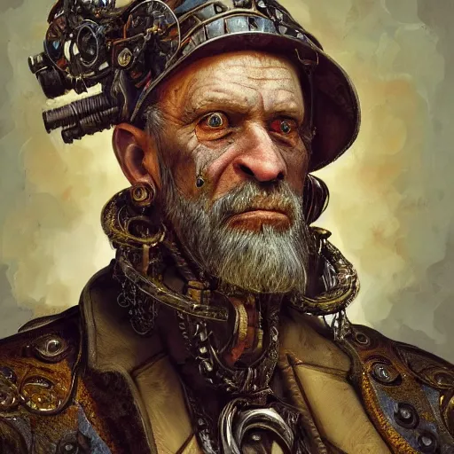 Image similar to portrait, headshot, digital painting, of a old 17th century, old cyborg merchant, amber jewels, baroque, ornate clothing, scifi, realistic, hyperdetailed, chiaroscuro, concept art, art by Franz Hals and Jon Foster