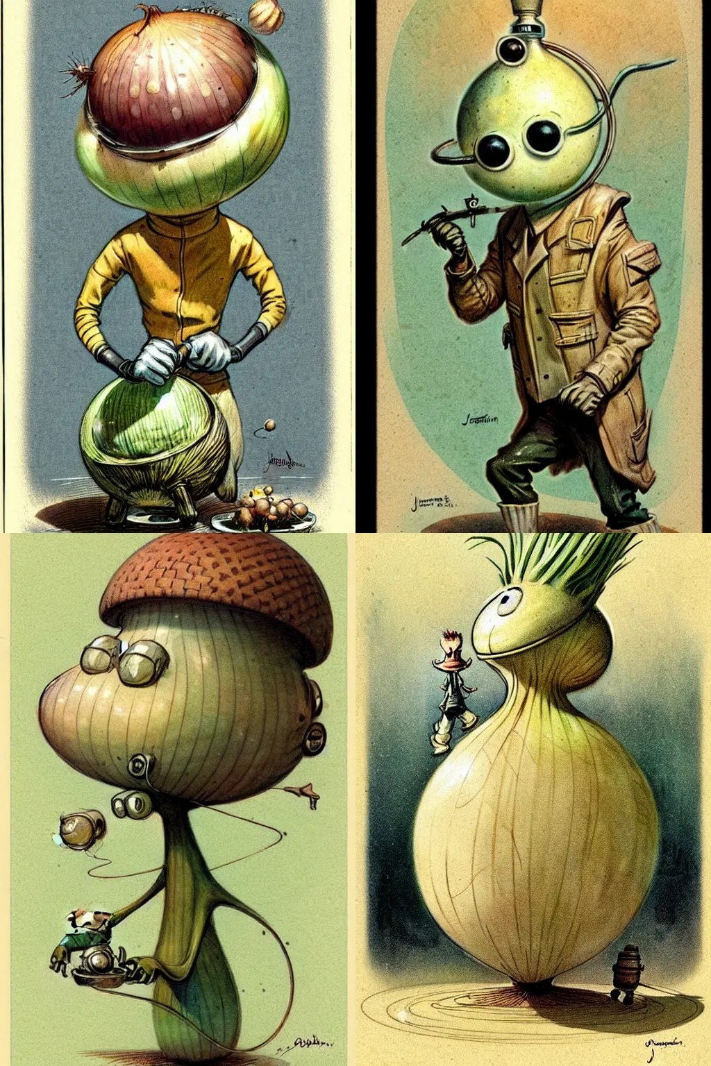 Prompt: 1 9 5 0 s retro future onion man by jean - baptiste monge. muted colors.