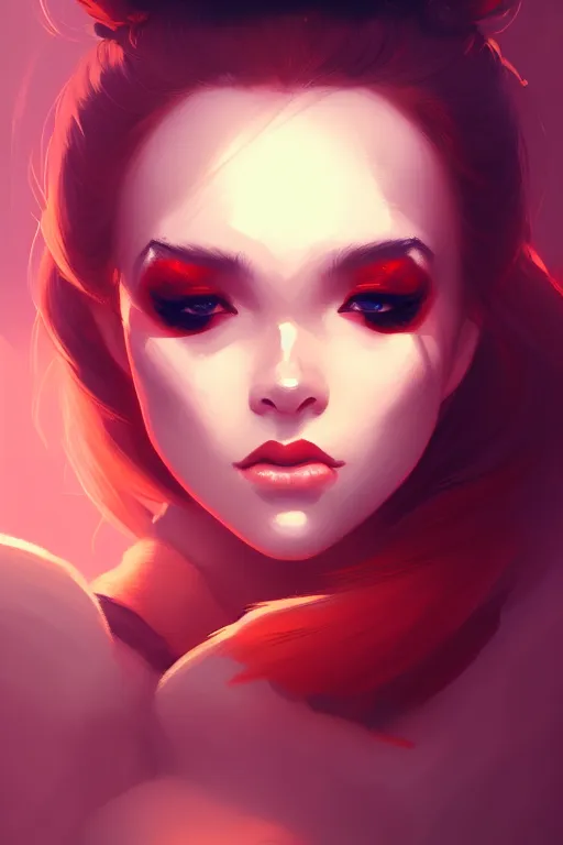 Image similar to a detailed portrait of a beautiful woman with ( red panda ) features, in professional makeup, dramatic lighting, by lois van baarle, ross tran, greg rutkowski, 4 k, trending on artstation