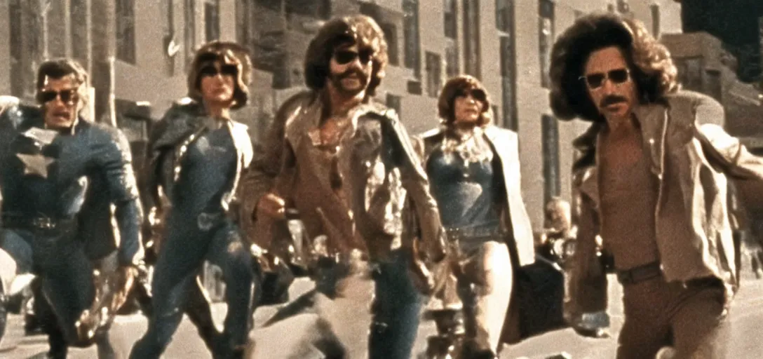 Prompt: A film still from a gritty 1970s Martin Scorcese movie about The Avengers. Realism. 4k. 8mm. Grainy. Panavision.!
