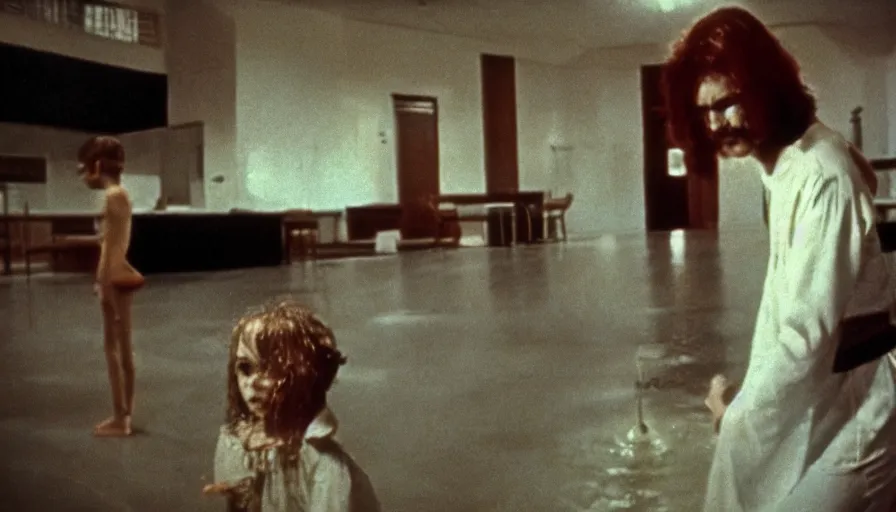 Prompt: 7 0 s film still from a horror movie about baptism, kodachrome, cinecolor, cinestill, film grain, film texture, retro, cinematic, high resolution, photorealism,