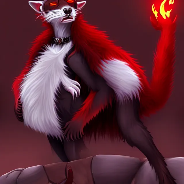 Image similar to furry - male - red - black - weasel - necromancer - fursona uhd ue 5 visual novel pc game expressions