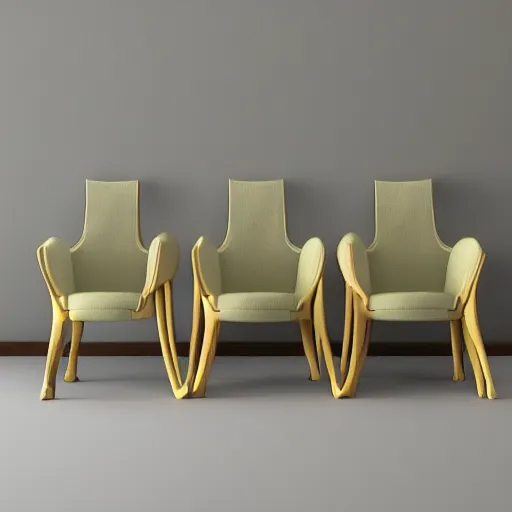 Image similar to three view design of a banana - shaped chair